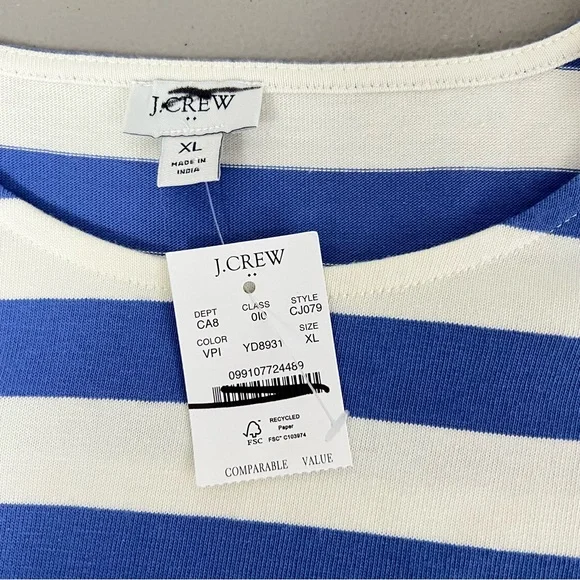 J. Crew Factory Striped Short Sleeve Tee NWT Size XL White Blue Nautical Preppy - Picture 7 of 9